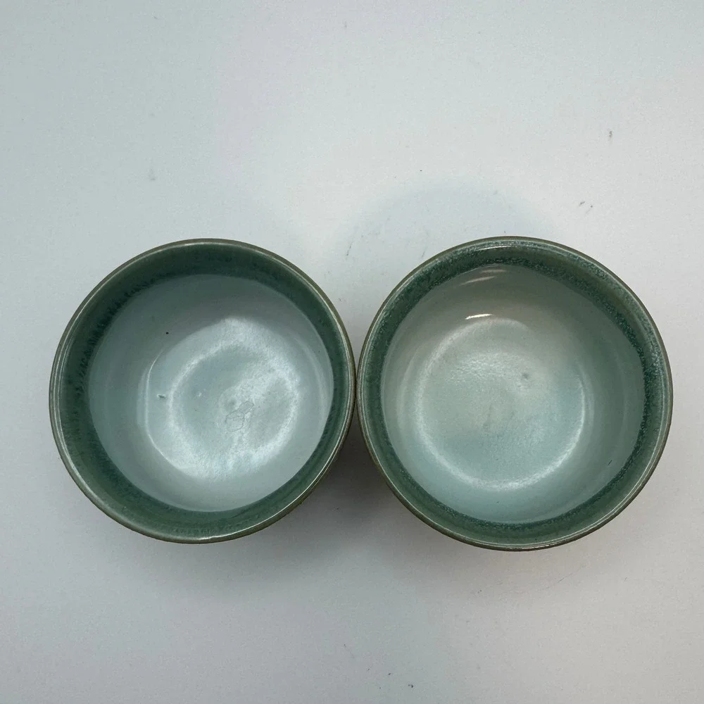 Vintage Kotobuki Japan Porcelain sake Carafe Cups Green Drip Glaze Asian Pottery